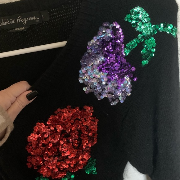 Vintage Work in Progress Large Cardigan Floral Sequin  silk angora wool blend - Picture 5 of 7